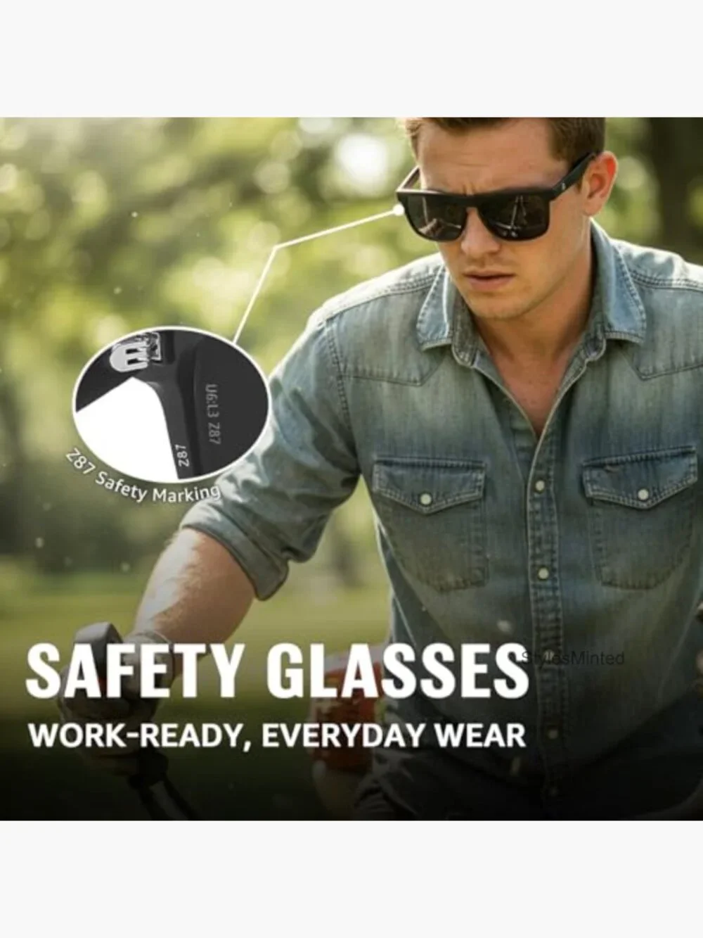 ANSI Z87.1 Polarized Square Safety Sunglasses UV400 Protection